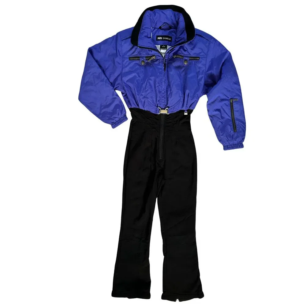 Vintage Nils Skiwear One Piece Ski Suit 4 Petite Purple Black 90s Made in USA⁠